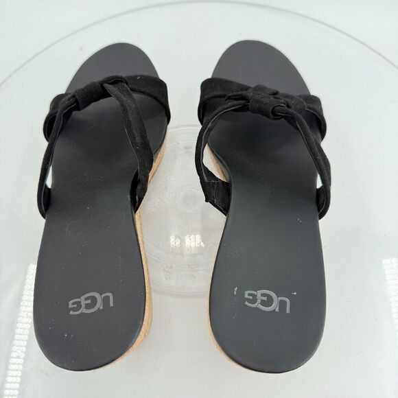 UGG Niyomee Espadrille Wedge Sandal Women's Size 10 Black Suede Leather Slide - Picture 5 of 14